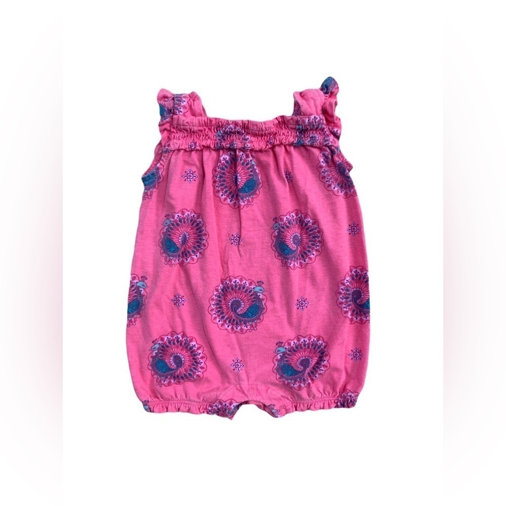 Tea Collection Size 3-6 Months Smocked Top Pink Peacock Romper